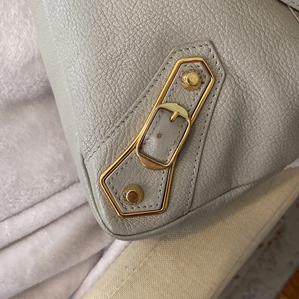 Balenciaga Gray Satchel with Gold Accents